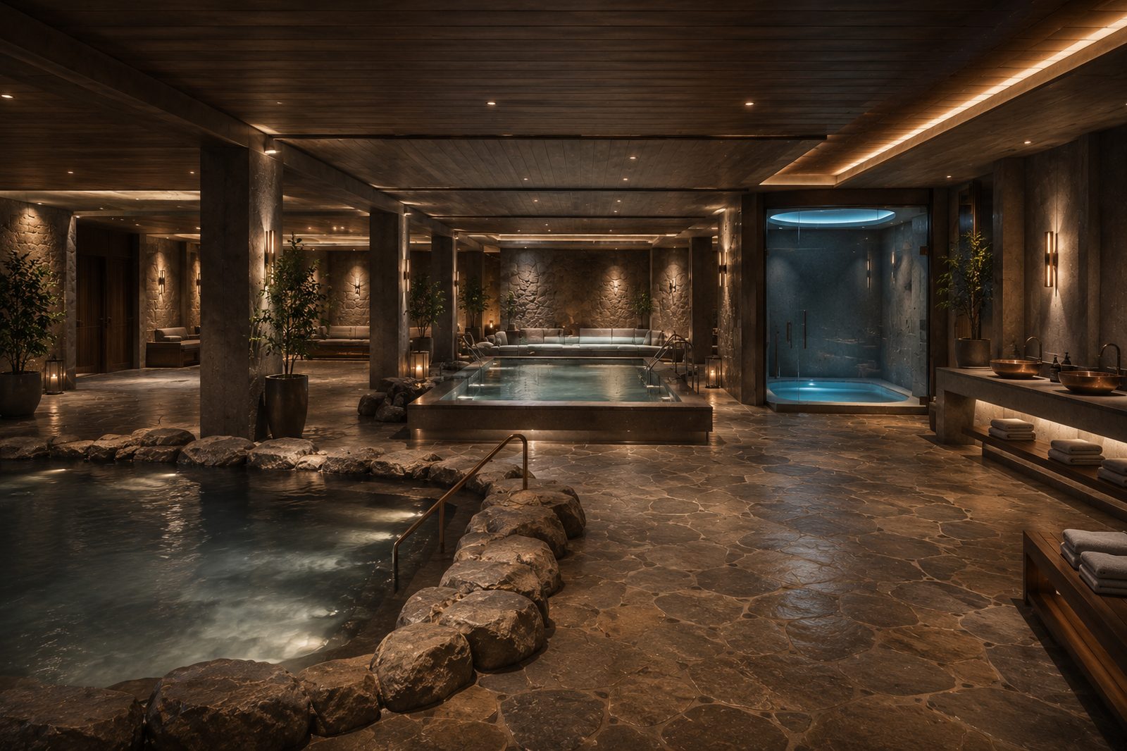 Water Satellite &mdash; hydrotherapy pool and stone steam room