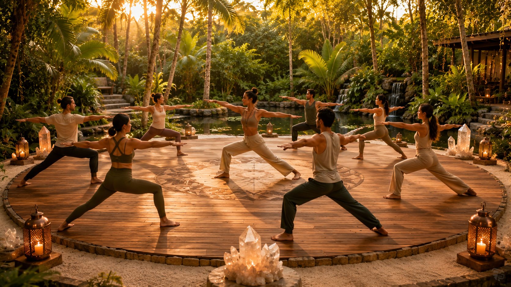 Group yoga on the indoor platform